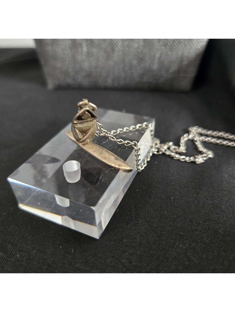 Vintage Sterling Silver Figure In Boat Pendant Necklace Mid Century Modernist